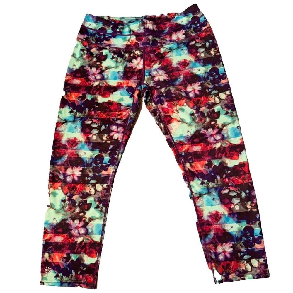 NWOT Athleta Floral Multicolor Leggings with Back Zipper Pocket